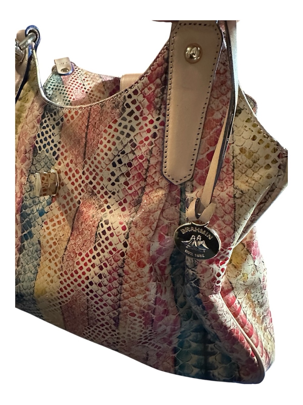 Elisa Multi-Color Snake-Print Leather Tote Bag by Brahmin - Picture 4 of 16